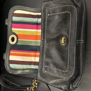Coach Legacy Black Wristlet with Gold Buckles